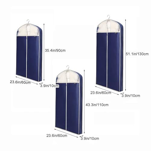 Garment Bags for Hanging Clothes，Suit Bags Covers with Zipper, Durable Garment Bags for Storage，for Suits, Gowns, Shirts, Jackets(White,43.3in/110cm)2