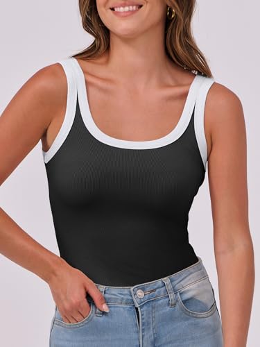 Image of ANRABESS Womens Sleeveless Scoop Neck Tank Top Ribbed Fitted Summer Basic Slim Cute Tops 2026