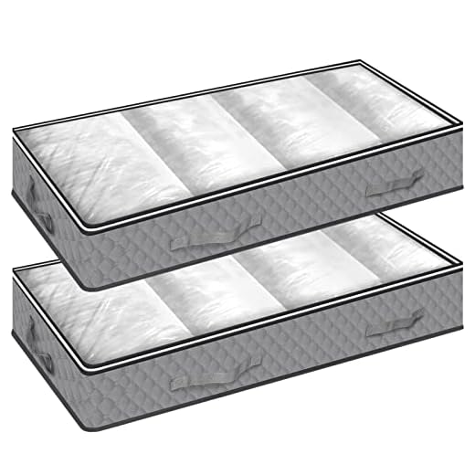 FYY Under Bed Storage, 2 Pack Large Underbed Storage Containers with Reinforced Handles & Clear Window Foldable Bedroom Organizer Bags Bin for Blankets Clothes Comforters Toys 39.4x19.7x6.3 Grey