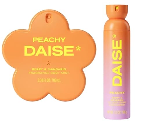 DAISE Peachy Duo Bundle – Full Body Deodorant Spray (3.5 oz) + Fresh Body Mist for Women (3.38 fl oz) – Sweet, Fruity & Refreshing Fragrance Set (Packaging May Vary)