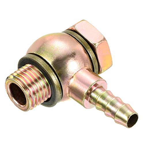 PATIKIL Hose Barb Fitting Elbow 8mm Barbed M14x1.5 Male Thread, Steel Pipe Adapter Connector, Gold, 8mm to M14x1.5