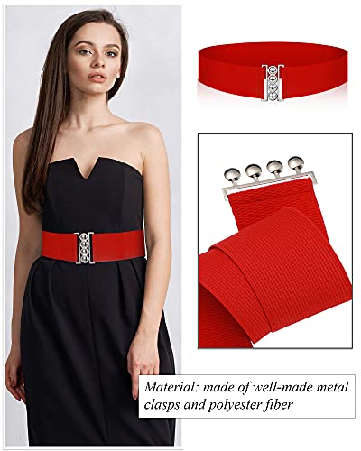 6 Pieces Elastic Belt Stretchy Belt Wide Waist Vintage Stretch Cinch with Buckle Belts for Women Girl3