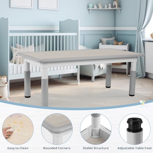 Arlopu-Kids-Study-Table-and-6-Chairs-Set-Height-Adjustable-Graffiti-Table-Preschool-Activity-Art-Craft-Table-for-6-Multifunctional-Toddler-Table-Reading-Drawing-Eating-Interaction-Gray Arlopu Kids Study Table and 6 Chairs Set Height Adjustable Graffiti Table Preschool Activity Art Craft Table for 6 Multifunctional Toddler Table Reading Drawing Eating Interaction Gray