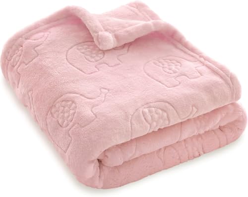 Image of BORITAR Baby Blanket 3D Elephant Fleece Flannel Blanket 30x40 Inch Pink | Ultra Soft Warm Fluffy Fleece Fabric for Toddler Boys Girls Newborn Infant Crib Stroller Bed Travel Pet Shower Gift
