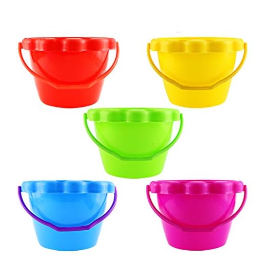 Faxco 5 Pack 6'' 1.5 L Plastic Small Bucket,Small Sand Pail Beach Toy,Beach Pails for Sand Molds at The Sandbox(5 Colors)