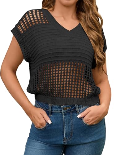 Image of Women's Summer Crochet Top Hollow Out Detachable Sleeves Knit Sweater Vest Beach Cover Ups