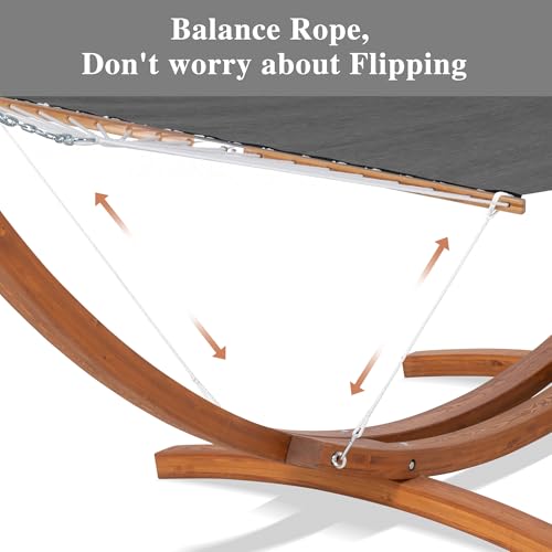 Image of SUNCREAT Quick Dry Hammocks Standing Backyard Hammock with Stand, 2 Person Heavy Duty Poolside Hammock with 13.5 ft Wooden Stand, Dark Gray