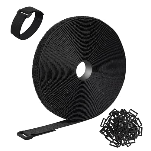 Fascette Fermacavi da 10m x 2cm con 70 Fibbie, Fascette Riutilizzabili, Fascette a Strappo, Cinghie Fermacavi per Cable Management