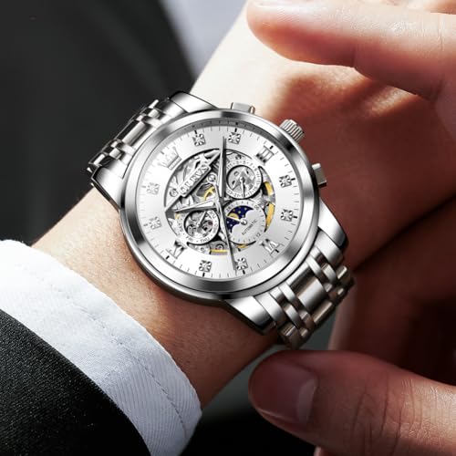 OLEVS Mens Automatic Watch Skeleton Diamond Luxury Mechanical Self Winding Dress Wrist Watch Waterproof Luminous3