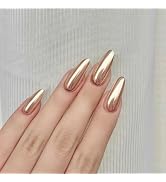 Gold Almond Press on Nails Medium Fake Nails Mirror Metal False Nails with Designs Chrome Acrylic...