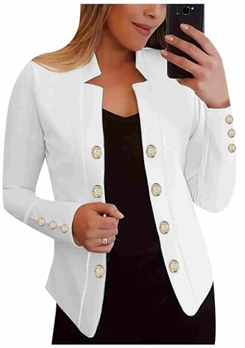 Women's Double Button Loose Fit Suit Jackets Notch Lapel Work Office Blazers Casual Open Front Blazer