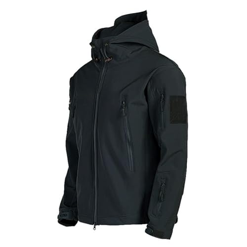imagen de Chamarra Táctica Militar con Capucha para Hombre Chamarra Impermeable Deportiva Montaña de Forro Polar Chamarra Softshell para Camping Senderismo (MX/US, Alfa, Mediano, Regular, Regular, Negro)