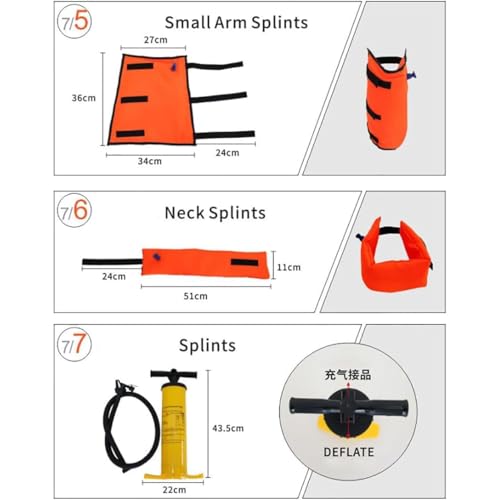 Juego de férula de aire portátil de primeros auxilios, 7 piezas inflables de emergencia para inmovilización de fracturas óseas con bomba, seguro para rayos X para rescate