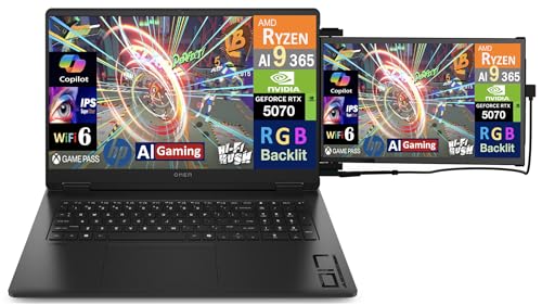 Image of HP OMEN AI Gaming Laptop 17.3 inch 240Hz IPS QHD Display (AMD Ryzen AI 9 365, GeForce RTX 5070 8GB, 32GB DDR5, 8TB PCIe SSD, RGB KB, WiFi 6, Webcam, Bluetooth 5.4, Win 11 Home) w /Duex Max DS Monitor