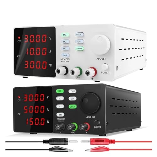 AIRUIXI Programmable Adjustable Power Supply 30V 10A,30V 5A DC Power Supply, M1-M4 Memory Storage,Current Preset,Encoder Adjustment(SPPS-S305 White)