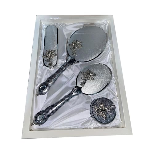 Bridal Vanity Set for Women – Matte Silver Mirror Brush
