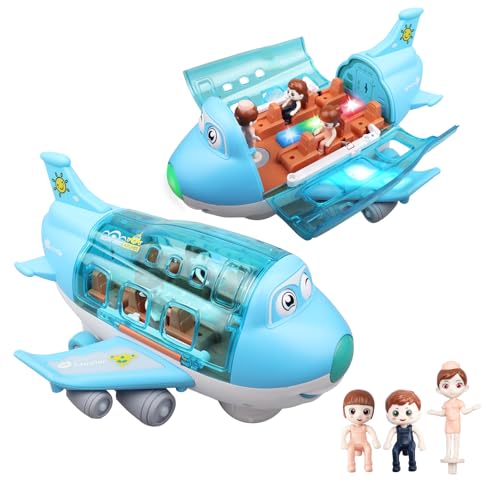 victob Airplane Toys for Toddlers 1-3-5, Bump and Go Action, Toy Airplane for Boys Age 4-7, Musical Toy Airplane with Lights, Plane Toy for 3-8 Years Old Birthday, Chritmas Gift (Blue)
