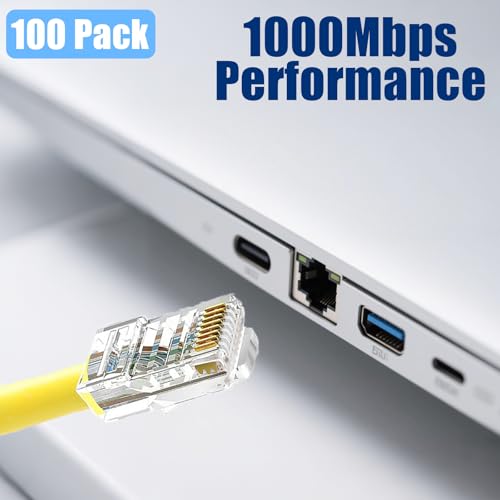 Image of 100 Pack Cat5e RJ45 Pass Through Connectors, 8P8C UTP Ethernet Cable Ends