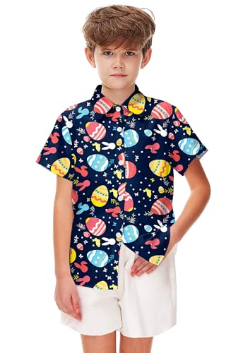 Image of Remimi Unisex Kids 4th of July Button Up Shirt Boys American Flag Print Hawaiian Beach Short Sleeve Tops 5-14 Years