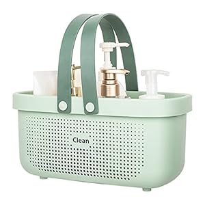 JiatuA Plastic Storage Basket with Handle Portable Shower Caddy Tote Organizer Basket Bin for Bathroom Kitchen Dorm Room Bedroom, Green