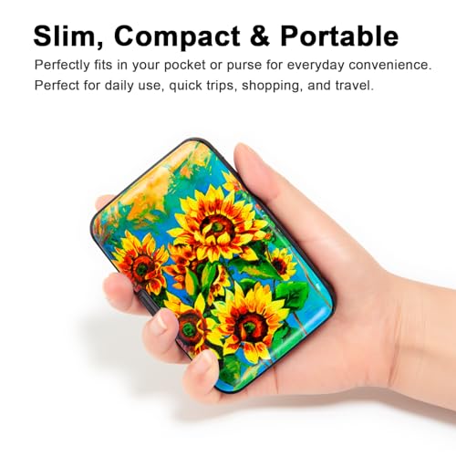 Image of Credit Card Holder, Metal Card Wallet RFID Blocking Mini Slim Aluminum Business Hard Card Case for Women Men (Sunflowers)