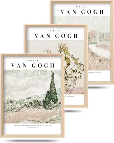 HesenDot Van Gogh Framed Wall Art, Neutral Canvas Prints Set of 3