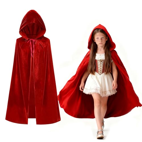 Kinwers Disfarce vampiro criança, capa capuz vermelho Halloween veludo capa bruxa menina 140 cm