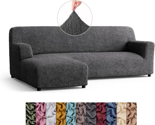 Image of Bellissima Sofa Covers - Premium Luxury Microfibra Plain Stretchable Sofa Cover Fully Covered Slipcover, Imported from Italy (Graphite, L Shape Left-UN)