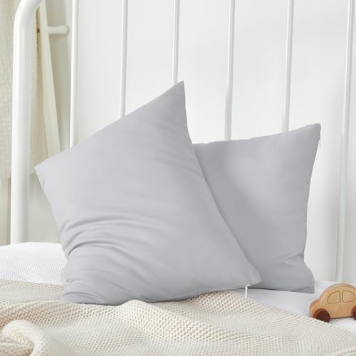 Image of TILLYOU Toddler Pillowcase 2 Pack with Zipper,Silky Soft Microfiber 13 inch x 18 inch Kids Travel Pillow Cases,Gray