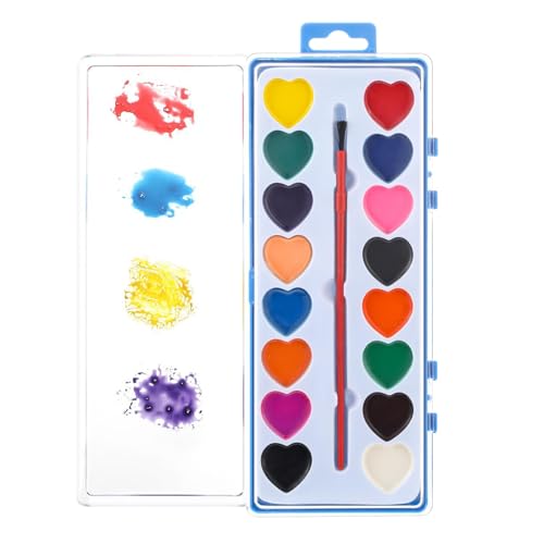 Juego de acuarela de corazón – Kit de pintura para niños de 8.66 pulgadas | Pinturas artísticas lavables – Paleta de material ABS con pincel y múltiples colores, ideal para de dibujo