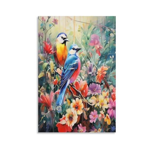 Toile d'oiseaux et fleurs pour masquer un mur blanc vide