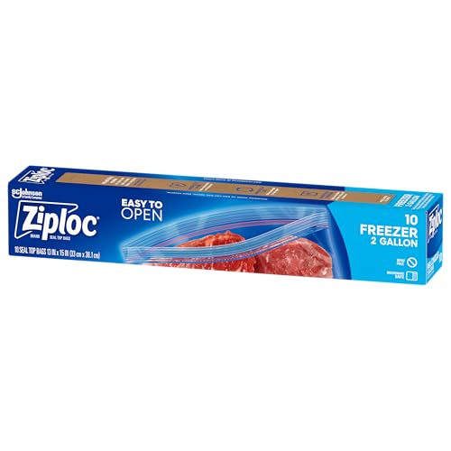 Ziploc 2 Gallon Food Storage Freezer Bags, Grip 'n Seal Technology for Easier Grip, Open, and Close, 10 Count