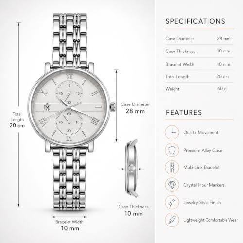 Image of MOOVER Women's Analog Quartz Watch with Stainless Steel Strap