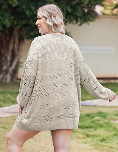 Image of IN'VOLAND Womens Plus Size Crochet Cardigan Lightweight Long Sleeve Open Front Oversized Boho Sweaters Kimonos