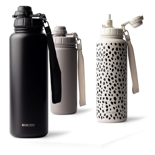 MAMEIDO Insulated Water Bottle with Straw 500 ml, Leak-Proof & BPA-Free Thermo Drinks Bottle, Stainless Steel Sports Water Bottle (Rich Black)