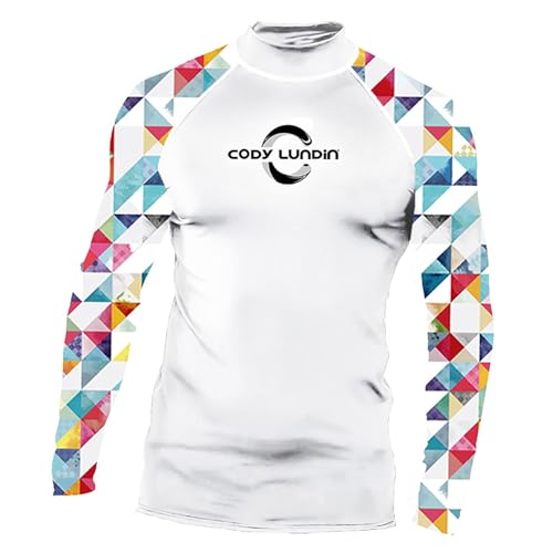 ranrann Męska koszulka Rashguard z długim rękawem Kompresja Anty-UV Ochrona przeciwsłoneczna Szybkoschnący Sport Pływanie Surfing, Kolorowy biały, XL