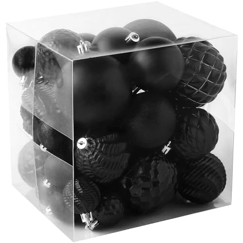 Christmas Balls Ornaments -36pcs Shatterproof Christmas Tree Decorations with Hanging Loop for Xmas Tree Wedding Holiday Party Home Decor,6 Styles in 3 Sizes(Black) - image 1