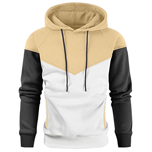 Hoodies for Men Pullover Novelty Color Block Hooded Sweatshirts Fleece Long Sleeve Casual Patchwork Hoodies with Pocket