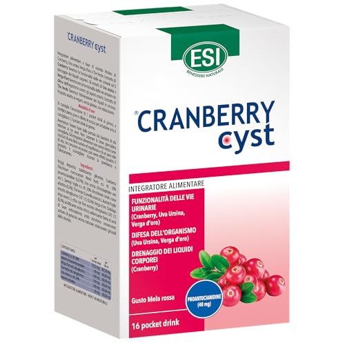 ESI - Cranberry Cyst, Integratore Alimentare con Uva Ursina, Utile per la Funzionalità delle Vie Urinarie e per la Difesa dell'Organismo, Senza Glutine e Vegano, 16 Pocket Drink