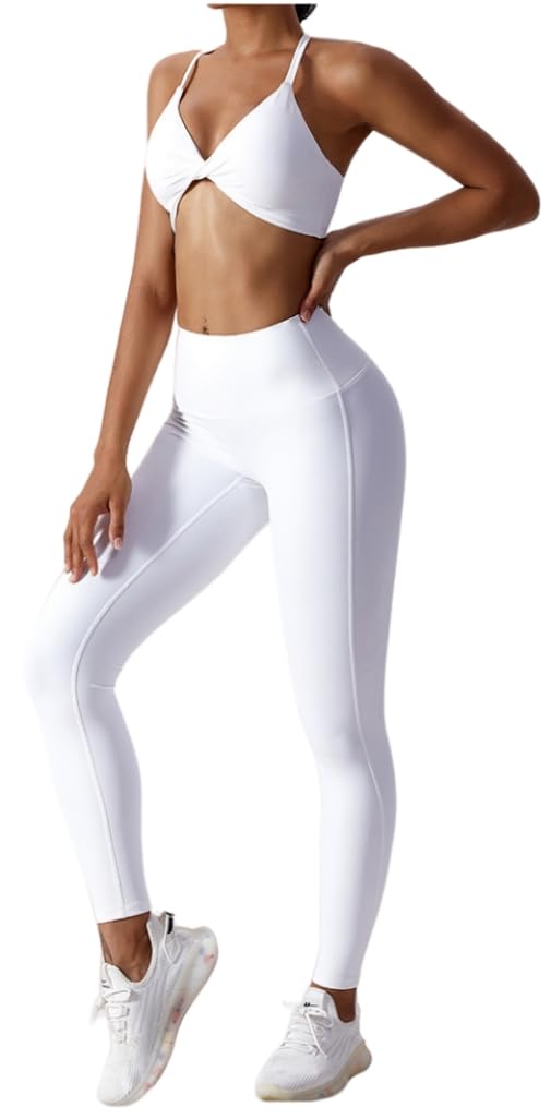 Yknktstc Workout Outfits for Women 2 Piece Seamless High Waist Athletic Biker Shorts with Sports Bra Exercise Set