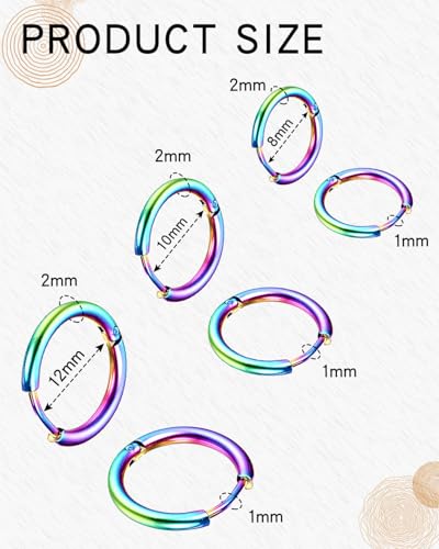 9 Pairs 316L Surgical Stainless Steel Small Hoop Earrings 8mm 10mm 12mm Hypoallergenic Thin Hoop for Men Women Huggie Hoop Earrings Cartilage Helix Lobes Multiple Piercing Jewelry2