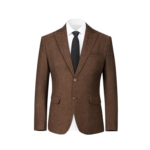 Tweed Jacket Men Retro Slim Fit Herringbone Suit Blazer 2 Button Formal Mens Wool Blazer Brown Sport Coats for Men Prom XL4