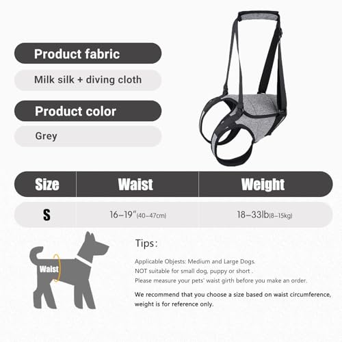 Tragehilfe Hund Groß, Tragehilfe Hund Hinterbein s, Dog Back Leg Support, Dog Carrying Aid, Verstellbares Hundegeschirr für Hinterbein, für Ältere, Behinderte Und Behinderte Hunde. (S)