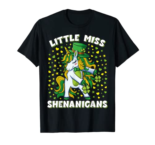 St Patricks Day Girls Unicorn Little Miss Shenanigans T-Shirt