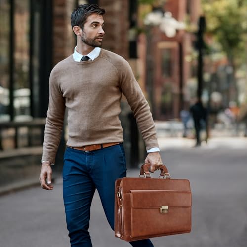 Banuce Leather Briefcase for Men Legal Attorney Lawyer Bag Attache Case for 15.6 Inch Laptop with Lock Detachable and Adjustable Strap Business Travel Vintage Gradient Brown2