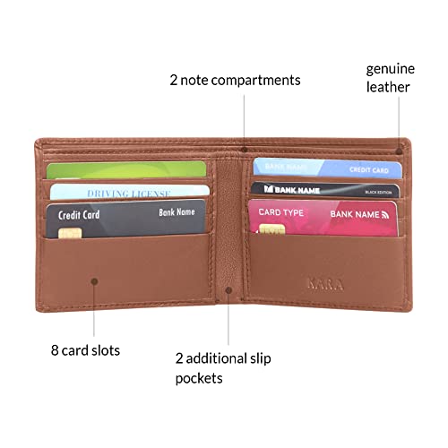 Image of KARA Tan Genuine Leather Wallet for Men with Multipurpose Slip Pocket - Bifold Men's Wallet with 8 Card Holder Slots