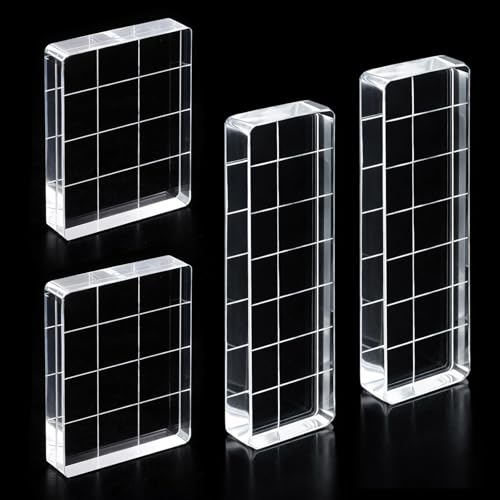 4 PCS Acrylic Stamp Block 2 Sizes Clear Stamp Block with Grid Lines Stampings Tool Acrylic Blocks for Stamping Acrylics Stamping Blocks for Crafting Scrapbooking Crafts Card Making DIY Ornaments