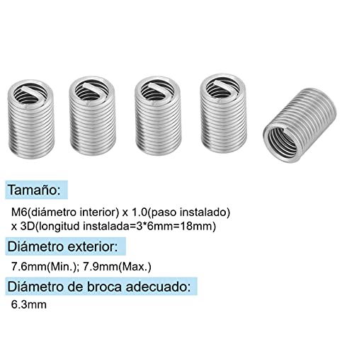 50pcs m6 x 10 x 3d stainless steel coiled wire helical screw thread inserts helicoil wire thread inserts ss304