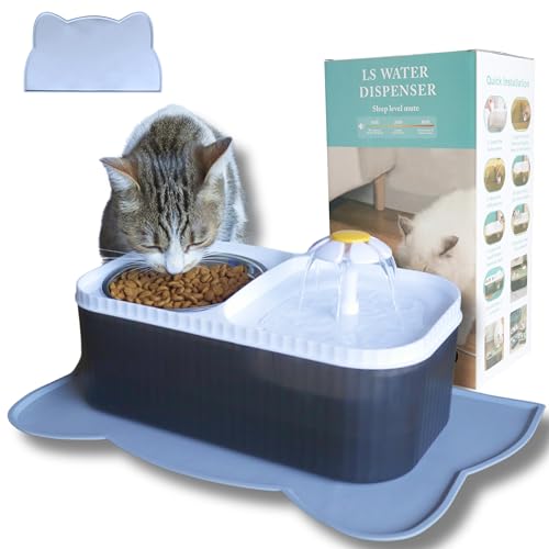 Fuente para Gato, Bebedero y Comedero Automático - Incluye Alfombrilla Impermeable y Antideslizante, Elevado, Silencioso y Ergonómico, Fuente para Gatos