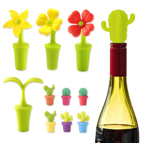 Knana 10Pcs Cactus Flowers Silicone Wine Stoppers Cute Wine Accessories Fun Wine Stopper for Mexican Party Favors Baby Shower Wedding